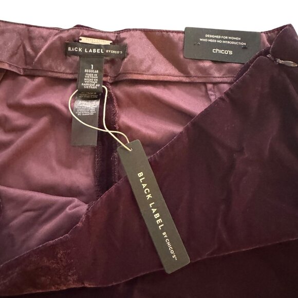 Black Label by Chico's Dark Purple Velvet Wide Leg Pants, Size 1 Regular NWT - Picture 3 of 9